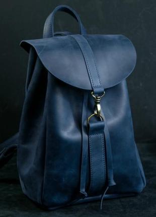 Женский кожаный рюкзак киев, размер средний, натуральная винтажная кожа цвет синий