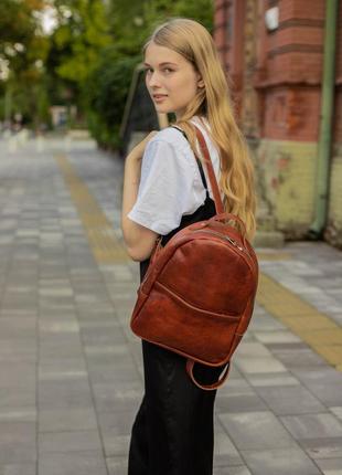 Женский кожаный рюкзак чикаго, натуральная кожа итальянский краст, цвет коричневый, оттенок вишня