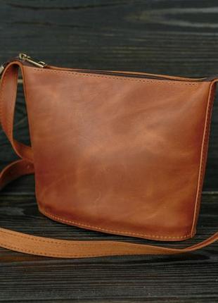 Женская кожаная сумка эллис хл, натуральная винтажная кожа, цвет коричневый, оттенок коньяк3 фото