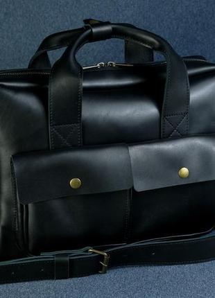 Кожаная мужская сумка бенджамин, натуральная кожа итальянский краст цвет черный