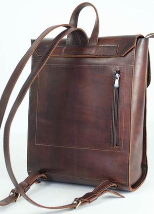 Жіночий шкіряний рюкзак венеція, розмір великий, натуральна шкіра італійський краст колір коричневий, відтінок вишня4 фото