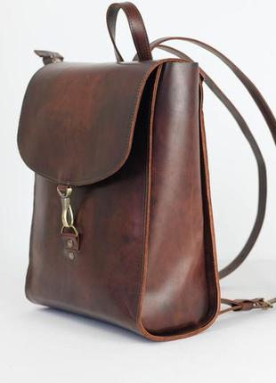Жіночий шкіряний рюкзак венеція, розмір великий, натуральна шкіра італійський краст колір коричневий, відтінок вишня3 фото
