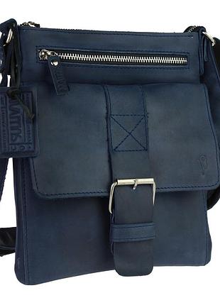 Сумка чоловіча шкіряна планшетка strong lock (синя)