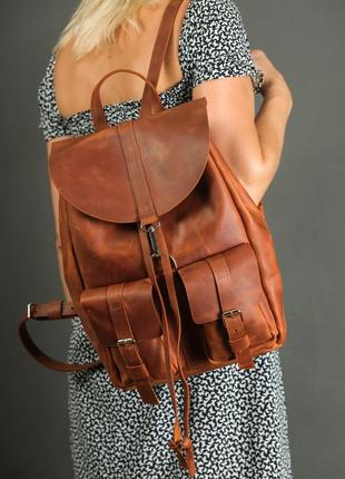 Женский кожаный рюкзак джейн, натуральная винтажная кожа цвет коричневый, оттенок коньяк