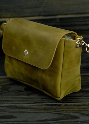 Женская кожаная сумка диана, натуральная винтажная кожа, цвет оливка3 фото