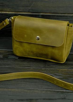 Женская кожаная сумка диана, натуральная винтажная кожа, цвет оливка2 фото