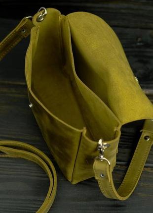 Женская кожаная сумка диана, натуральная винтажная кожа, цвет оливка5 фото