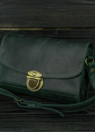 Женская кожаная сумка скарлет, натуральная винтажная кожа, цвет зеленый