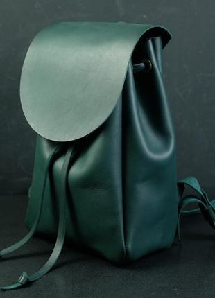 Женский кожаный рюкзак на затяжках, натуральная кожа итальянский краст цвет зеленый1 фото
