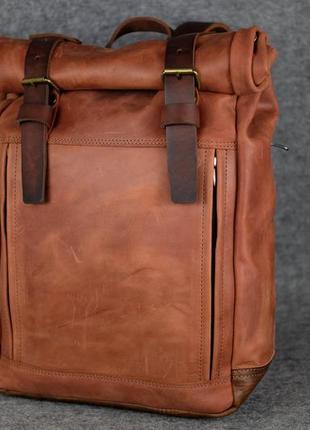Шкіряний чоловічий рюкзак "hankle h7" натуральна вінтажна шкіра, колір коричневый відтінок коньяк + вишня