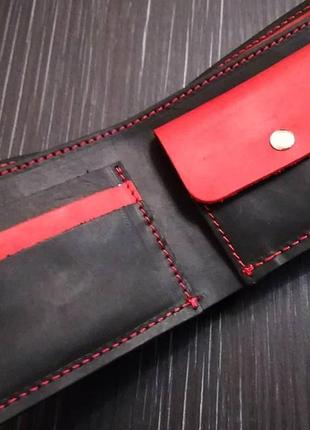 Шкіряний гаманець classic blackred оригінальний подарунок ручної роботи (лазерне гравіювання)10 фото