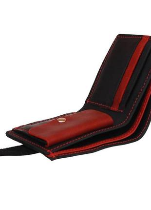 Шкіряний гаманець classic blackred оригінальний подарунок ручної роботи (лазерне гравіювання)5 фото