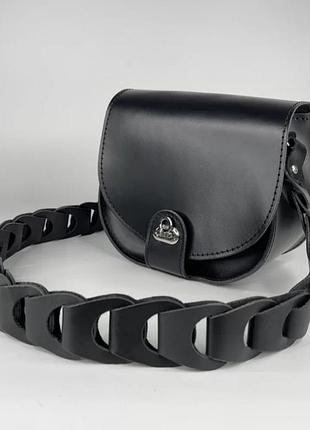 Сумка клатч, крос-боді жіноча через плече натуральна шкіра, чорна 1644