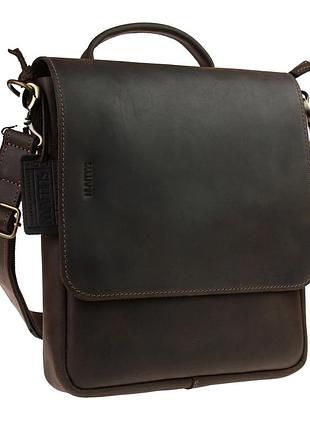 Сумка чоловіча шкіряна на плече hml (темно-коричнева)