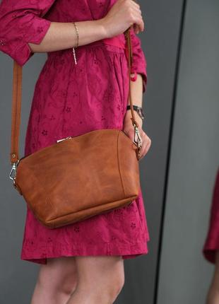 Женская кожаная сумка майя, натуральная винтажная кожа, цвет коричневый, оттенок коньяк