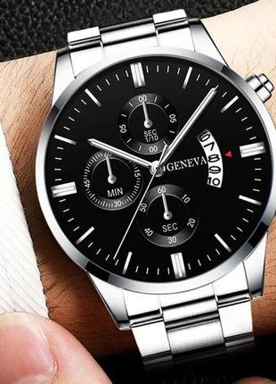 Чоловічий кварцовий наручний годинник з календарем модний годинник з браслетом сріблястого кольору2 фото