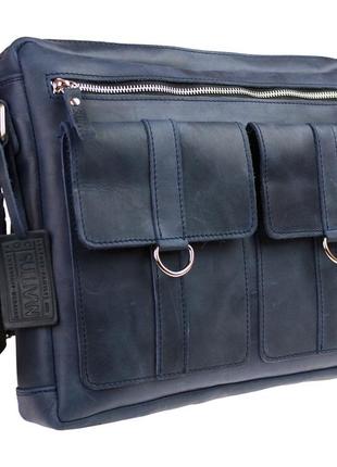 Сумка чоловіча для документів велика шкіряна а4 "briefcase" (синя)