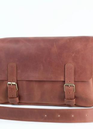 Шкіряна чоловіча сумка джоерман, натуральна вінтажна шкіра колір коричневый, відтінок коньяк
