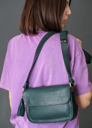 Женская кожаная сумка берти, натуральная кожа итальянский краст, цвет зеленый2 фото