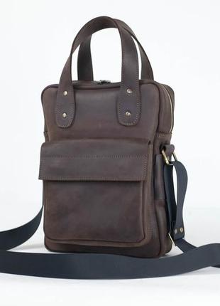 Кожаная мужская сумка арнольд, натуральная винтажная кожа цвет коричневый, оттенок шоколад