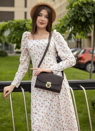 Женская кожаная сумка скарлет, натуральная винтажная кожа, цвет коричневый, оттенок шоколад