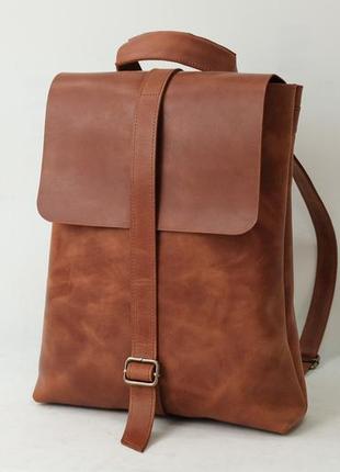 Женский кожаный рюкзак трансформер, натуральная винтажная кожа цвет коричневый, оттенок коньяк