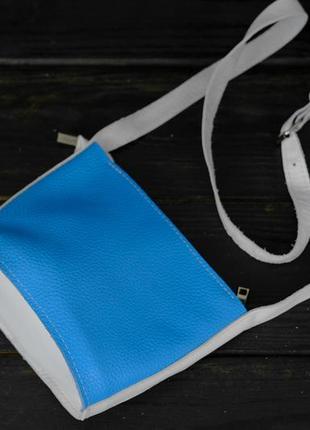 Женская кожаная сумка эллис, натуральная гладкая кожа, цвет белый и кожа флотар, цвет синий3 фото