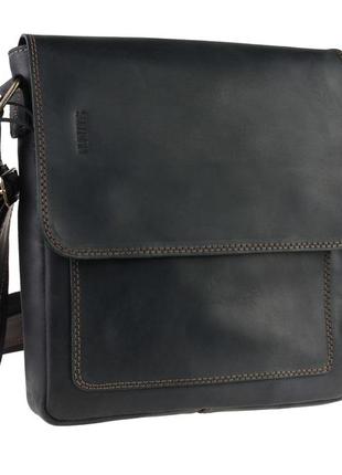 Сумка чоловіча вертикальна шкіряна планшет m2 series (чорна прошита коричневою ниткою)