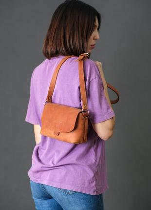Женская кожаная сумка итальяночка, натуральная винтажная кожа, цвет коричневый, оттенок коньяк