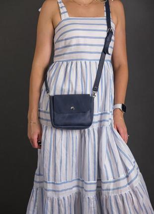 Женская кожаная сумка макарун, натуральная винтажная кожа, цвет синий