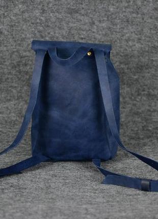 Женский кожаный рюкзак на затяжках, натуральная винтажная кожа цвет синий4 фото