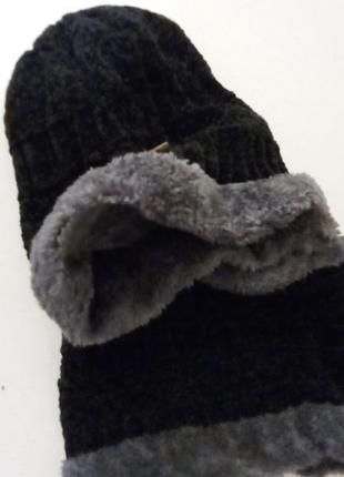 Комплект шапка і хамут чоловічі вельвет з утепленням зимові.3 фото