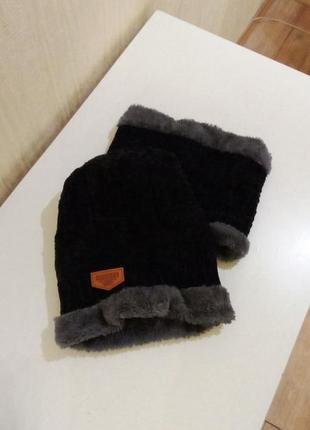 Комплект шапка і хамут чоловічі вельвет з утепленням зимові.9 фото