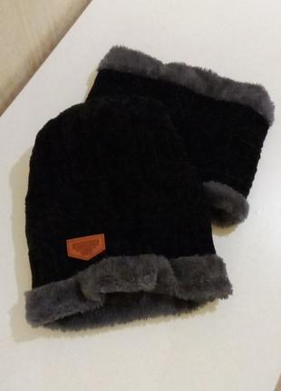 Комплект шапка і хамут чоловічі вельвет з утепленням зимові.6 фото