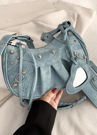 Жіноча сумка 8821 крос-боді джинсова блакитна2 фото