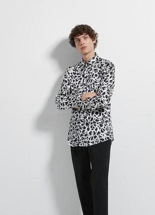 Шикарна сорочка zara two-tone print slim fit shirt white/black