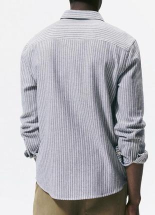 Крута сорочка zara herringbone textured shirt navy/white7 фото