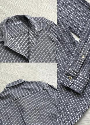 Крута сорочка zara herringbone textured shirt navy/white8 фото