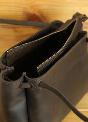 Женская кожаная сумка азия, натуральная винтажная кожа, цвет коричневый, оттенок шоколад5 фото