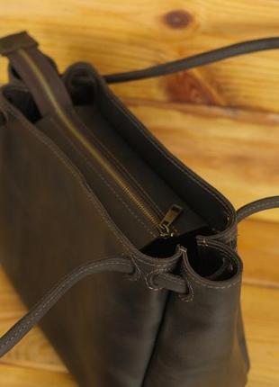 Женская кожаная сумка азия, натуральная винтажная кожа, цвет коричневый, оттенок шоколад2 фото