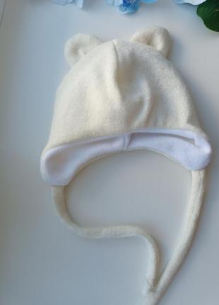 Шапка тепла з вушками ангора на флісі для новонароджених