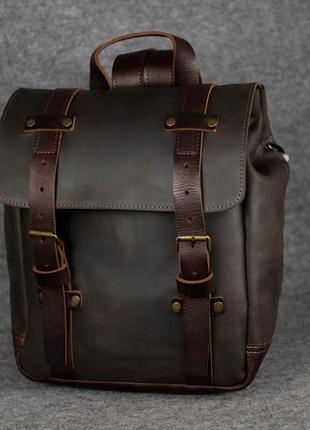 Чоловічий шкіряний рюкзак "hankle h1" натуральна вінтажна шкіра, колір коричневий шоколад + вишня