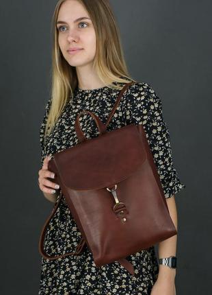 Жіночий шкіряний рюкзак венеція, розмір середній, натуральна шкіра італійський краст колір коричневий, відтінок вишня