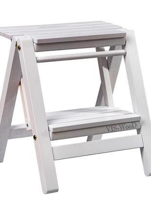 Стул складной деревянный 2 ступени, раскладная табуретка трансформер для дома или horeca, стул стремянка белая3 фото
