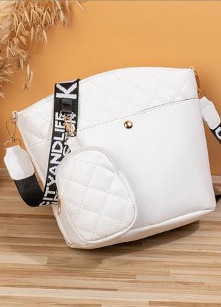 Современная женская сумка + кошелек через плечо экокожи, трендовая модная женская сумочка белая