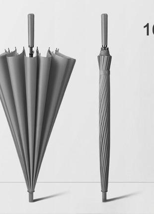 Зонт великий сірий, 155 см, посилений, 16-ребристий, стійкий до вітру з довгою ручкою, потовщений двошаровий2 фото