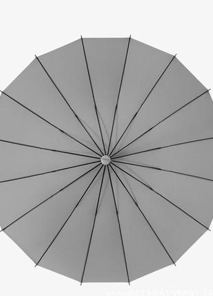 Зонт великий сірий, 155 см, посилений, 16-ребристий, стійкий до вітру з довгою ручкою, потовщений двошаровий5 фото