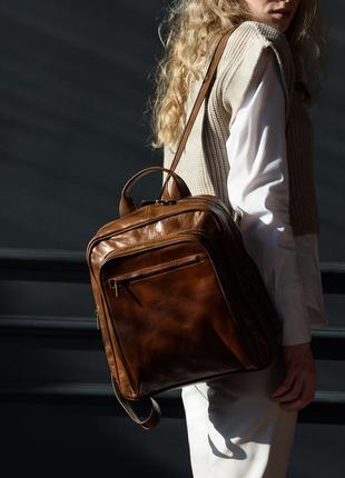 Кожаный светло-коричневый унисекс рюкзак flagman mt10 фото