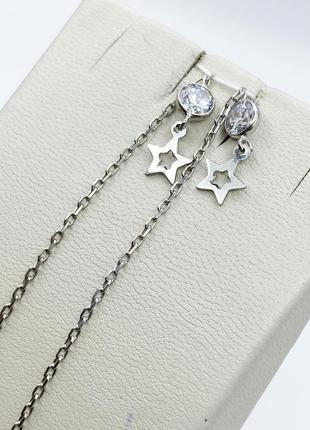 Сережки-протяжки серебряные с кубическим цирконием "звезда" 1,4 г