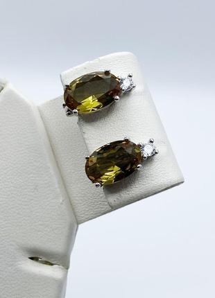Сережки серебряные с султанитом и кубическим цирконием 4,94 г